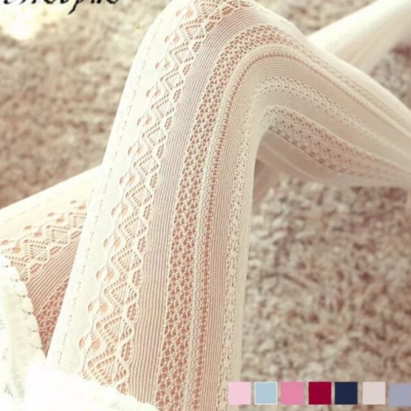 White Lace Knit Tights - Picture 2 of 2